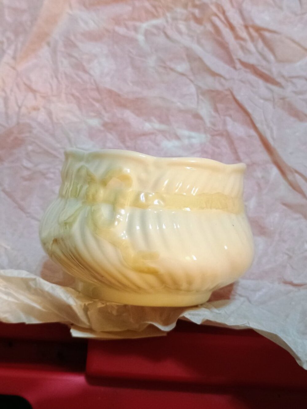 Vintage Belleek sugar bowl. 6th edition green label